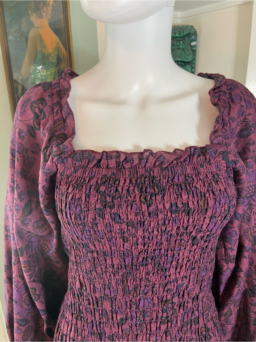 Free People Smock It Too Me Smocked Mini Dress Balloon Sleeves Bodycon Small S - Picture 2 of 14